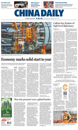 Prima pagina China Daily Global Edition (USA) di oggi - Quotidiano estero