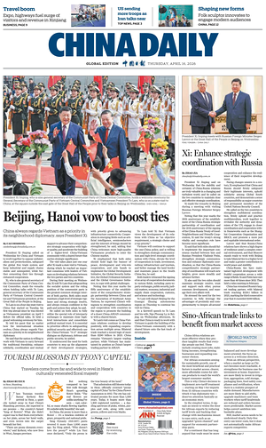 Prima pagina China Daily Global Edition (USA) di oggi - Quotidiano estero