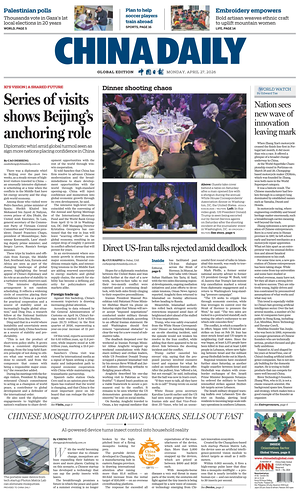Prima pagina China Daily Global Edition (USA) di oggi - Quotidiano estero