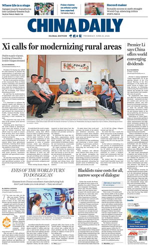 Prima pagina China Daily Global Edition (USA) di oggi - Quotidiano estero