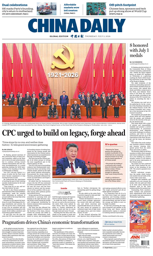 Prima pagina China Daily Global Edition (USA) di oggi - Quotidiano estero