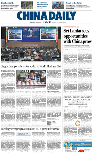 Prima pagina China Daily Global Edition (USA) di oggi - Quotidiano estero