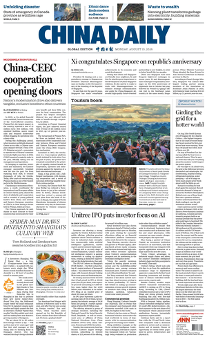 Prima pagina China Daily Global Edition (USA) di oggi - Quotidiano estero