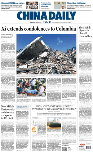 Prima pagina China Daily Global Edition (USA) di oggi - Quotidiano estero