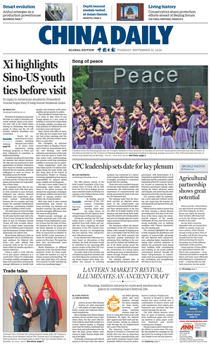 Prima pagina China Daily Global Edition (USA) di oggi - Quotidiano estero