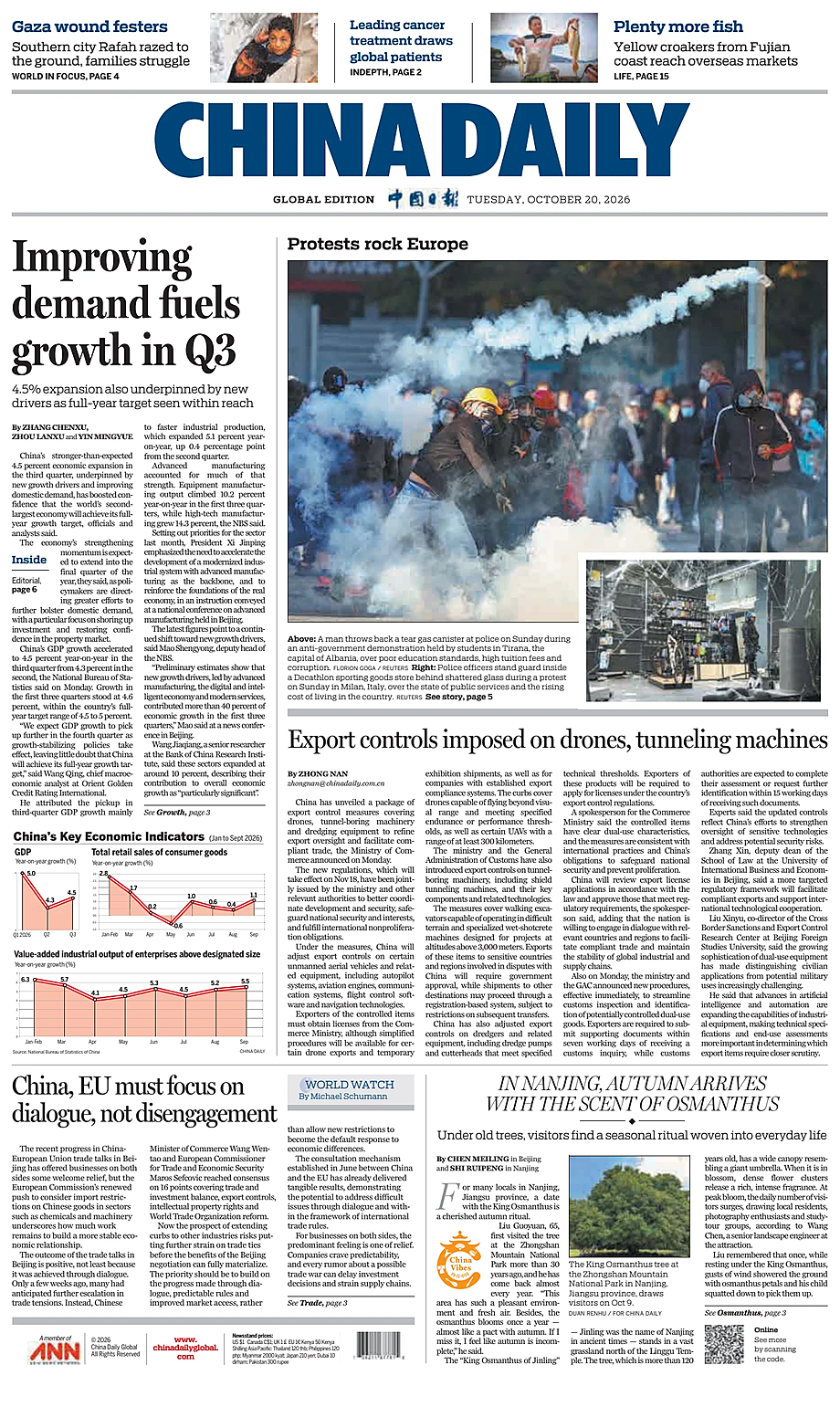 Prima pagina China Daily Global Edition (USA) di oggi - Edicola 20 Ottobre 2026