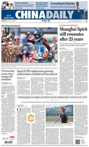Prima pagina China Daily (Hong Kong) di oggi - Quotidiano estero