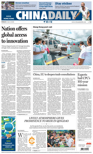 Prima pagina China Daily (Hong Kong) di oggi - Quotidiano estero