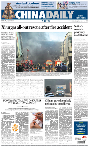 Prima pagina China Daily (Hong Kong) di oggi - Quotidiano estero