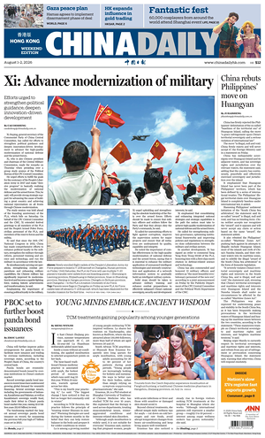 Prima pagina China Daily (Hong Kong) di oggi - Quotidiano estero