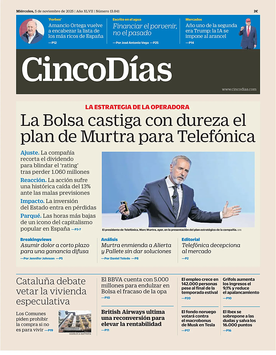 Prima pagina Cinco Días di oggi - Edicola 5 Novembre 2025