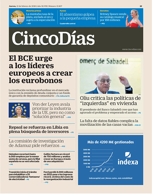 Prima pagina Cinco Días di oggi - Quotidiano finanza