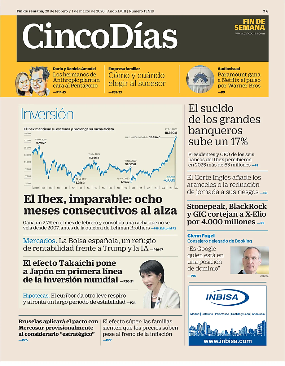 Prima pagina Cinco Días di oggi - Edicola 28 Febbraio 2026