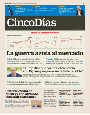 Prima pagina Cinco Días di oggi - Quotidiano finanza