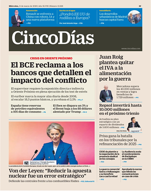 Prima pagina Cinco Días di oggi - Quotidiano finanza