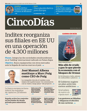 Prima pagina Cinco Días di oggi - Quotidiano finanza