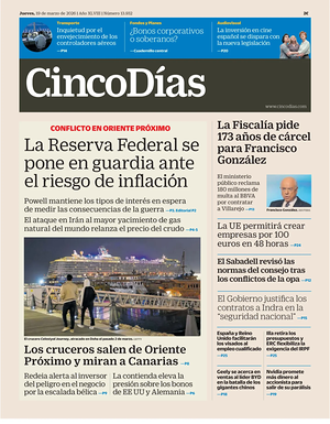 Prima pagina Cinco Días di oggi - Quotidiano finanza