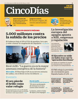 Prima pagina Cinco Días di oggi - Quotidiano finanza