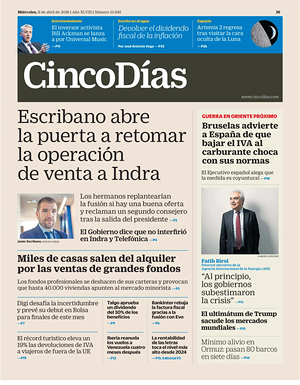 Prima pagina Cinco Días di oggi - Quotidiano finanza