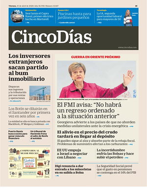 Prima pagina Cinco Días di oggi - Quotidiano finanza