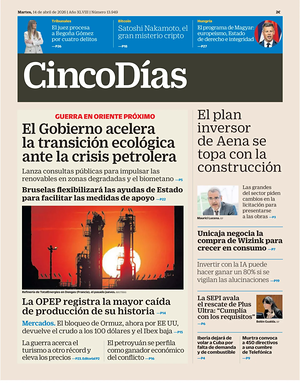 Prima pagina Cinco Días di oggi - Quotidiano finanza