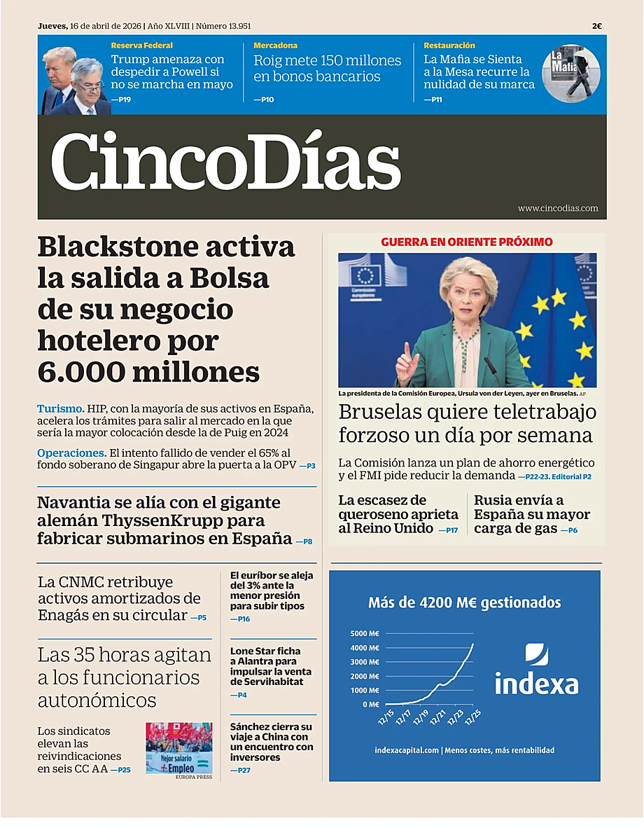 Prima pagina Cinco Días di oggi - Edicola 16 Aprile 2026
