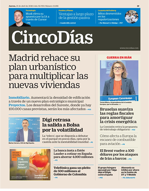 Prima pagina Cinco Días di oggi - Quotidiano finanza