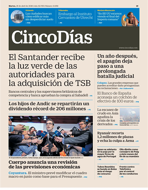 Cinco Días prima pagina