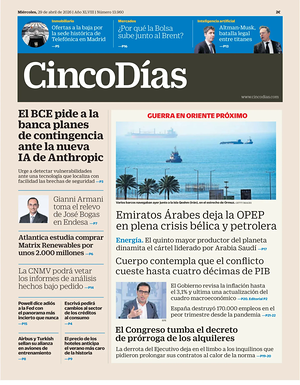 Prima pagina Cinco Días di oggi - Quotidiano finanza