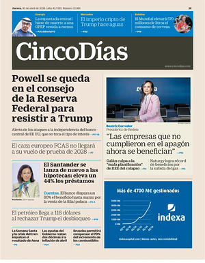 Prima pagina Cinco Días di oggi - Quotidiano finanza