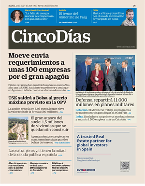 Prima pagina Cinco Días di oggi - Quotidiano finanza
