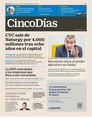 Prima pagina Cinco Días di oggi - Quotidiano finanza