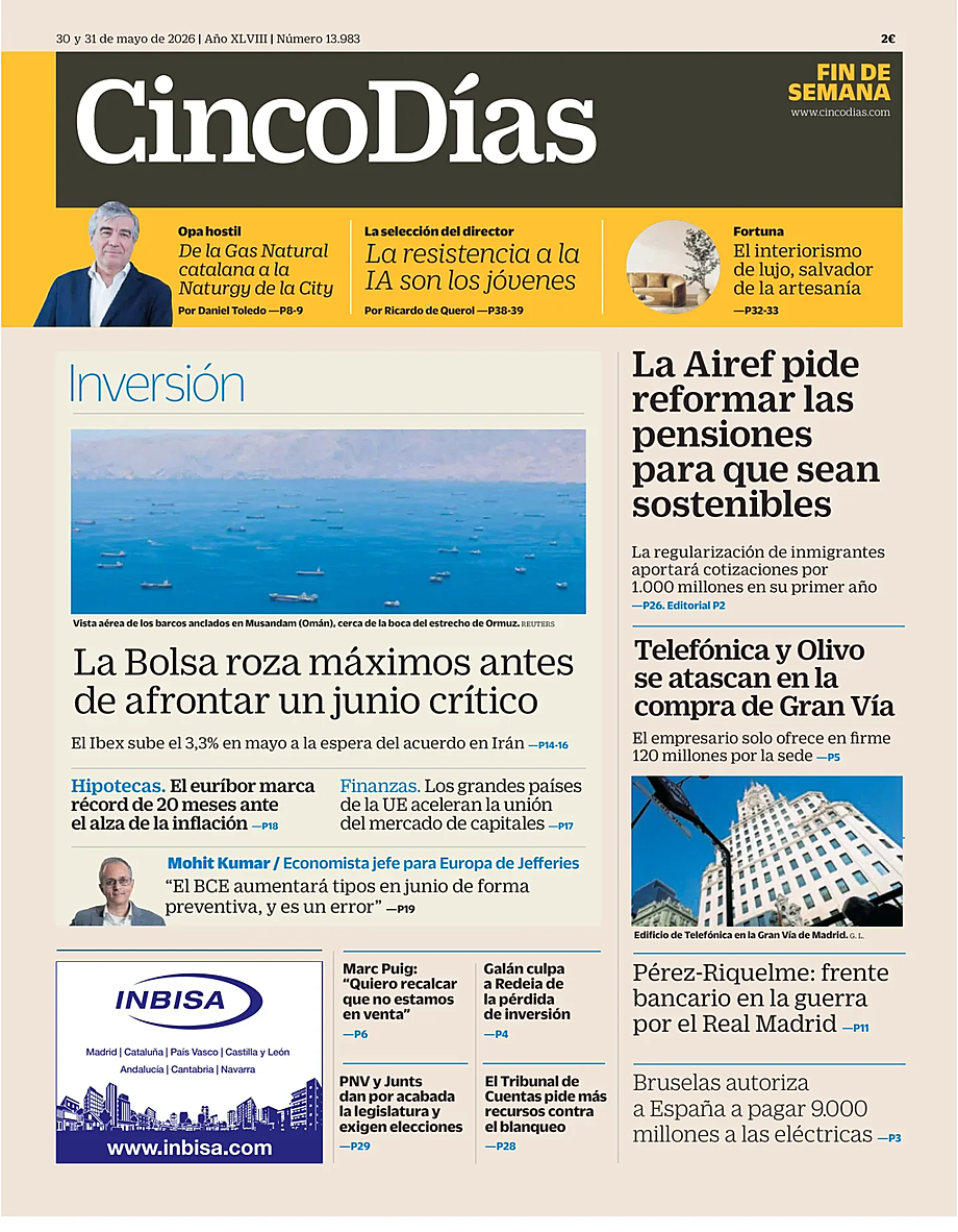 Prima pagina Cinco Días di oggi - Edicola 30 Maggio 2026