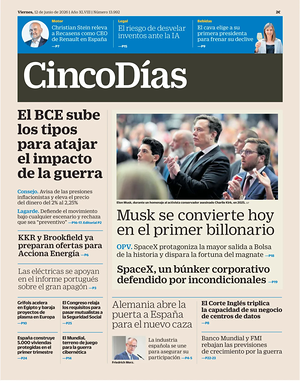 Prima pagina Cinco Días di oggi - Quotidiano finanza