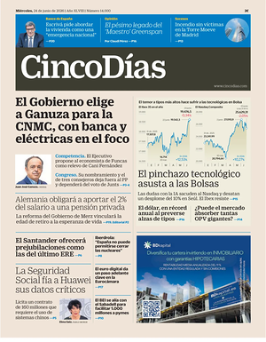 Prima pagina Cinco Días di oggi - Quotidiano finanza
