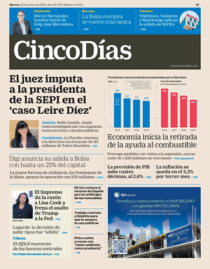 Prima pagina Cinco Días di oggi - Quotidiano finanza