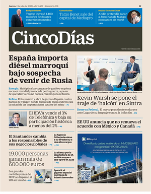 Prima pagina Cinco Días di oggi - Quotidiano finanza
