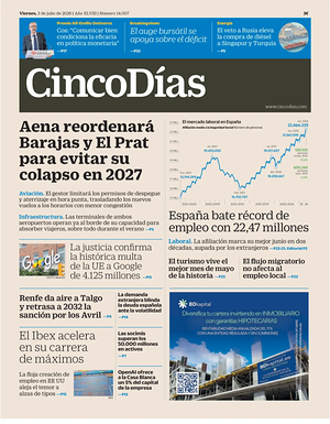Prima pagina Cinco Días di oggi - Quotidiano finanza