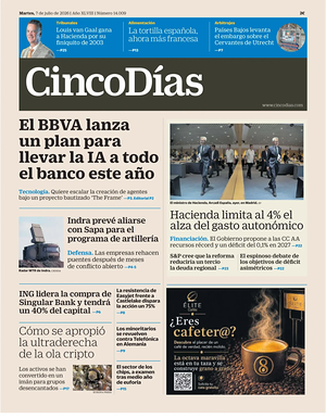 Prima pagina Cinco Días di oggi - Quotidiano finanza