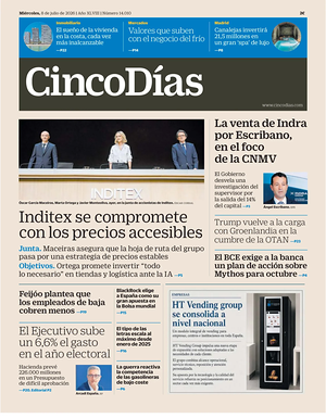 Prima pagina Cinco Días di oggi - Quotidiano finanza