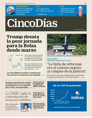 Prima pagina Cinco Días di oggi - Quotidiano finanza