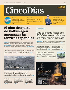 Prima pagina Cinco Días di oggi - Quotidiano finanza