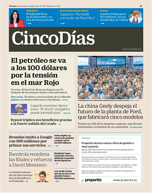 Prima pagina Cinco Días di oggi - Quotidiano finanza