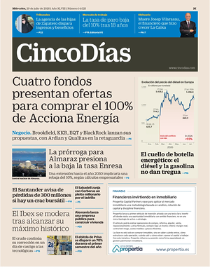 Prima pagina Cinco Días di oggi - Quotidiano finanza