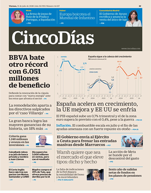 Prima pagina Cinco Días di oggi - Quotidiano finanza