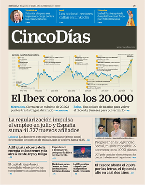 Prima pagina Cinco Días di oggi - Quotidiano finanza