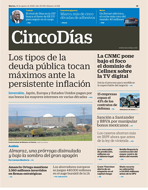 Prima pagina Cinco Días di oggi - Quotidiano finanza