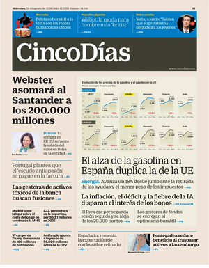 Prima pagina Cinco Días di oggi - Quotidiano finanza