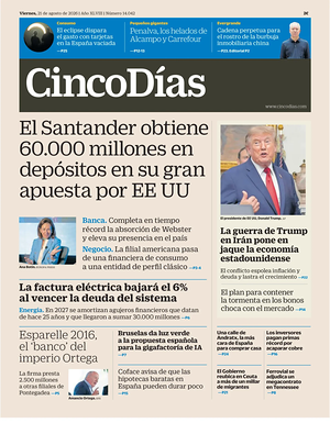 Prima pagina Cinco Días di oggi - Quotidiano finanza