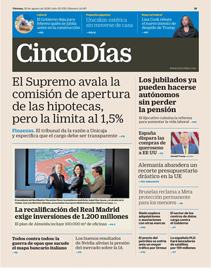 Prima pagina Cinco Días di oggi - Quotidiano finanza